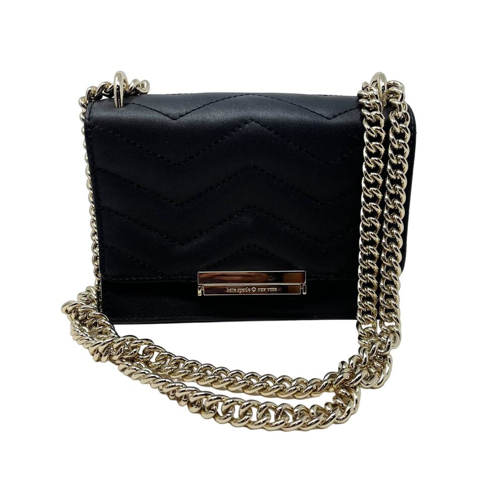 Kate Spade Black Emerson Place Lenia Quilted Flap Crossbody Bag Gold Chainlink
